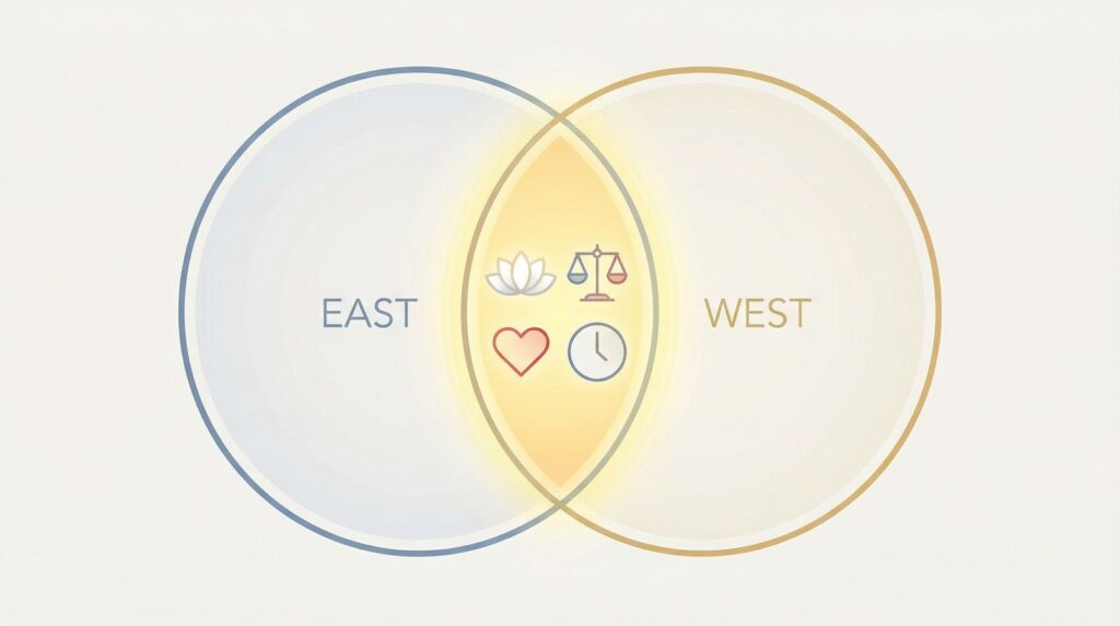 Eastwest Philosophical Synthesis Symbolic illustration inspired by 'Eastwest Philosophical Synthesis'